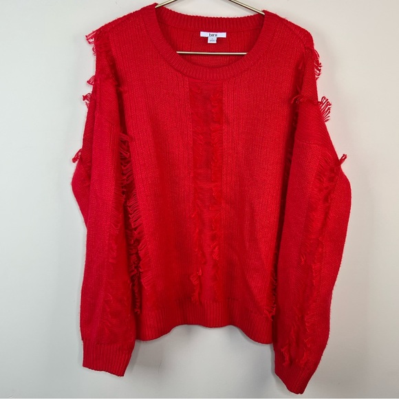 Bar III Red Fringe Sweater, Large - Picture 2 of 6